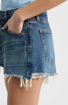 FRAME FRAME The Hang Frayed Hem Denim Shorts in Vida — Women Summer blue Shorts