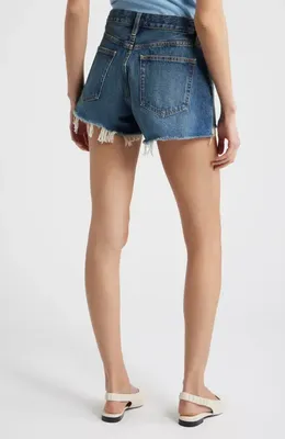 FRAME FRAME The Hang Frayed Hem Denim Shorts in Vida — Women Summer blue Shorts