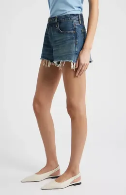 FRAME FRAME The Hang Frayed Hem Denim Shorts in Vida — Women Summer blue Shorts