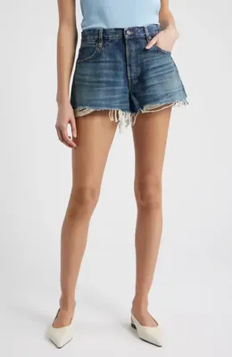 FRAME FRAME The Hang Frayed Hem Denim Shorts in Vida — Women Summer blue Shorts