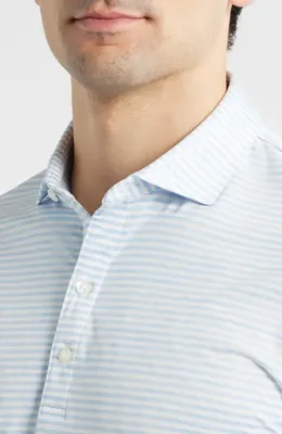 johnnie-O johnnie-O Seymour Stripe Featherweight Performance Polo in Kona — Men Summer silver Tops