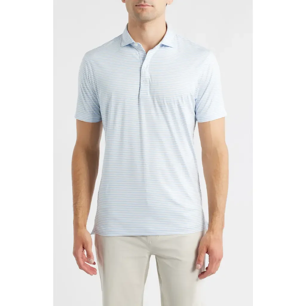 johnnie-O johnnie-O Seymour Stripe Featherweight Performance Polo in Kona — Men Summer silver Tops