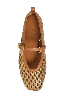 rag & bone rag & bone Spire Woven Mary Jane Flat in Gold Woven — Women Spring camel Shoes