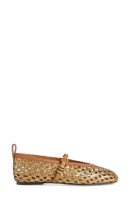 rag & bone rag & bone Spire Woven Mary Jane Flat in Gold Woven — Women Spring camel Shoes