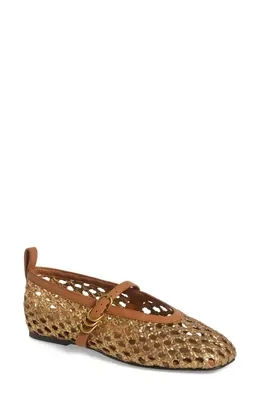 rag & bone rag & bone Spire Woven Mary Jane Flat in Gold Woven — Women Spring camel Shoes