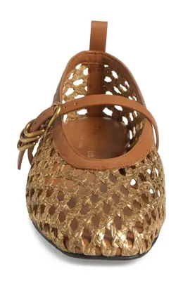 rag & bone rag & bone Spire Woven Mary Jane Flat in Gold Woven — Women Spring camel Shoes