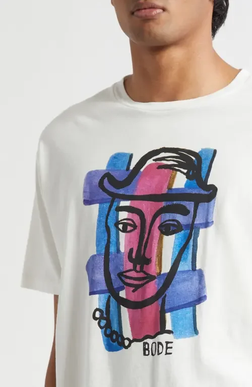 Bode Bode Chapeau Graphic T-Shirt in Cream — Men Spring white Tops