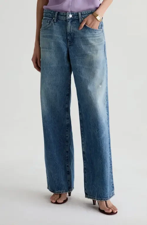 AG AG Adria Low Rise Wide Leg Jeans in Reserva — Women Summer blue Pants