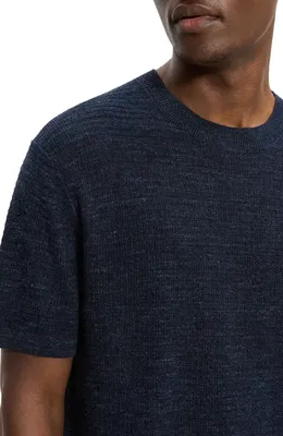 Theory Theory Kolben Pacific Short Sleeve Textured Knit Sweater in New Baltic — Men Winter navy Sweaters & Knits