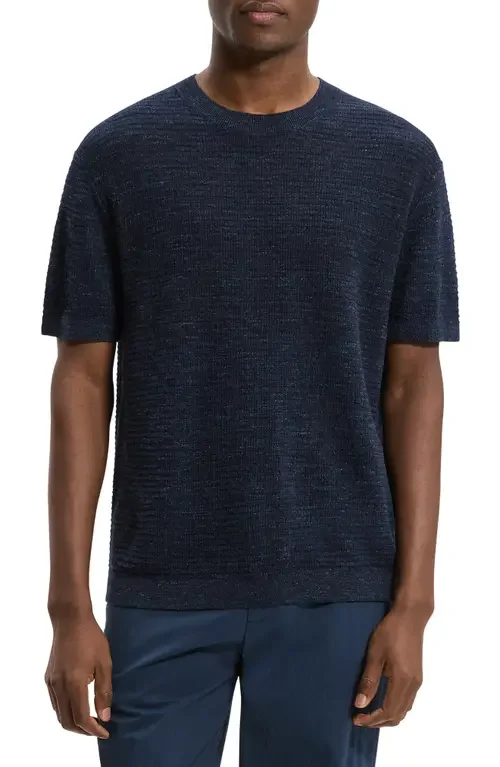 Theory Theory Kolben Pacific Short Sleeve Textured Knit Sweater in New Baltic — Men Winter navy Sweaters & Knits