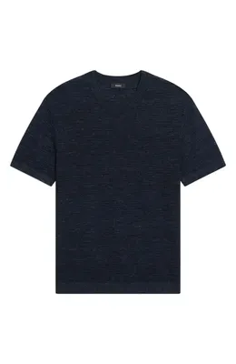 Theory Theory Kolben Pacific Short Sleeve Textured Knit Sweater in New Baltic — Men Winter navy Sweaters & Knits