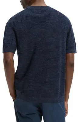 Theory Theory Kolben Pacific Short Sleeve Textured Knit Sweater in New Baltic — Men Winter navy Sweaters & Knits