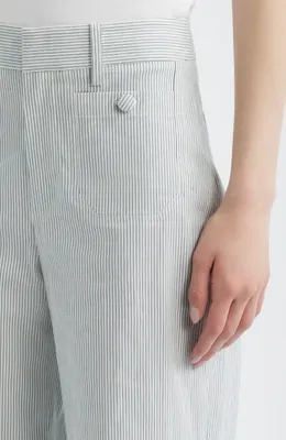 FRAME FRAME The Modernist Stripe Button Pocket High Waist Wide Leg Pants in Navy Multi — Women Winter navy Pants