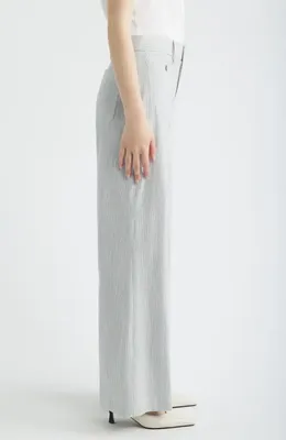 FRAME FRAME The Modernist Stripe Button Pocket High Waist Wide Leg Pants in Navy Multi — Women Winter navy Pants