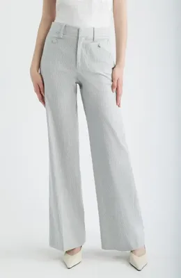 FRAME FRAME The Modernist Stripe Button Pocket High Waist Wide Leg Pants in Navy Multi — Women Winter navy Pants