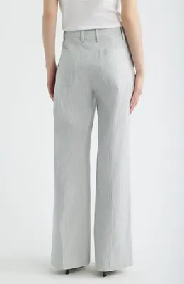 FRAME FRAME The Modernist Stripe Button Pocket High Waist Wide Leg Pants in Navy Multi — Women Winter navy Pants