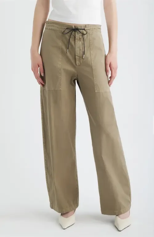 FRAME FRAME The Gallery Drawstring Waist Cotton Utility Pants in Army — Women Autumn khaki Pants