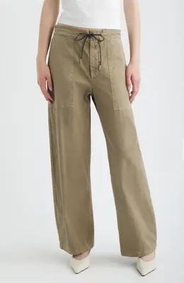FRAME FRAME The Gallery Drawstring Waist Cotton Utility Pants in Army — Women Autumn khaki Pants