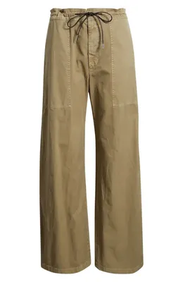 FRAME FRAME The Gallery Drawstring Waist Cotton Utility Pants in Army — Women Autumn khaki Pants