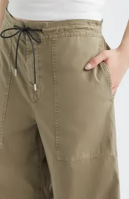FRAME FRAME The Gallery Drawstring Waist Cotton Utility Pants in Army — Women Autumn khaki Pants