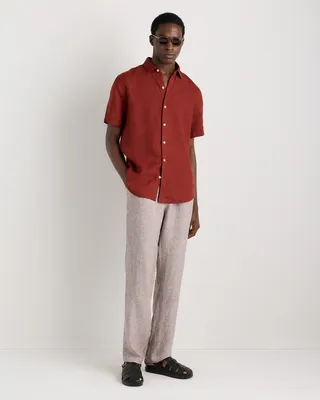 Quince Quince | Men's 100% European Linen Relaxed Short Sleeve Shirt in Brick — Men Spring red Button-Down Shirts