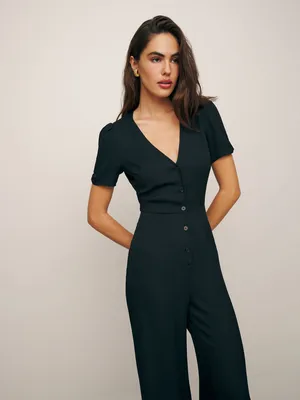 Reformation Reformation France Jumpsuit Black in Black — Women Winter black Jumpsuits & Rompers