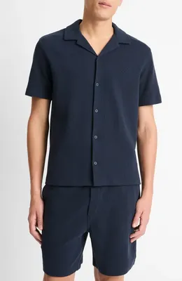 Vince Vince Bouclé Knit Short Sleeve Camp Shirt in Coastal Blue — Men Winter navy Tops