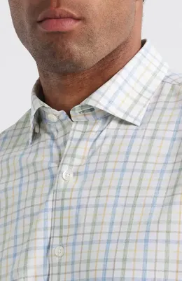johnnie-O johnnie-O Maarten Plaid Performance Button-Up Shirt in Moss — Men Spring silver Tops