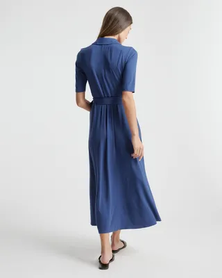 Quince Quince | Women's Tencel Jersey Midi Wrap Dress in Navy — Women Winter navy Midi Dresses