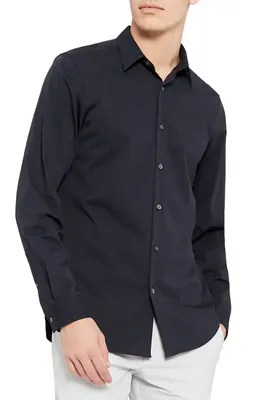 Theory Theory Sylvain ND Structure Knit Button-Up Shirt in Eclipse — Men Winter navy Tops