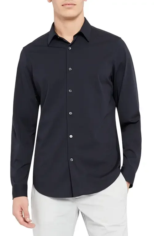 Theory Theory Sylvain ND Structure Knit Button-Up Shirt in Eclipse — Men Winter navy Tops
