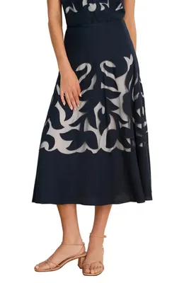 NIC+ZOE NIC+ZOE Antibes Linen Blend Cutout Skirt in Dark Indigo — Women Winter navy Skirts