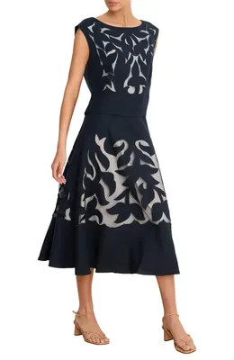 NIC+ZOE NIC+ZOE Antibes Linen Blend Cutout Skirt in Dark Indigo — Women Winter navy Skirts