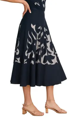 NIC+ZOE NIC+ZOE Antibes Linen Blend Cutout Skirt in Dark Indigo — Women Winter navy Skirts