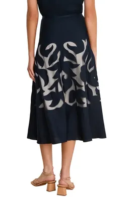 NIC+ZOE NIC+ZOE Antibes Linen Blend Cutout Skirt in Dark Indigo — Women Winter navy Skirts