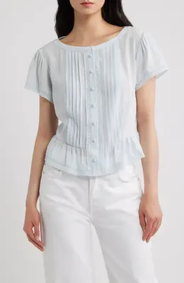 FRAME FRAME The Silk Coquette Top in Sky Blue — Women Winter white Blouses