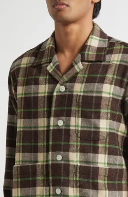Bode Bode Woodcrest Plaid Wool Flannel Overshirt in Brown Green — Men Autumn chocolate Tops