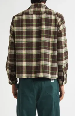 Bode Bode Woodcrest Plaid Wool Flannel Overshirt in Brown Green — Men Autumn chocolate Tops