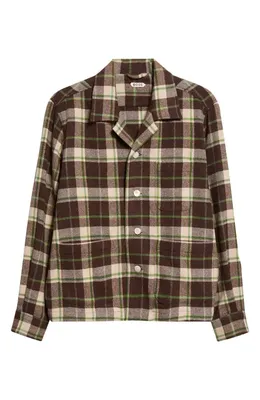 Bode Bode Woodcrest Plaid Wool Flannel Overshirt in Brown Green — Men Autumn chocolate Tops