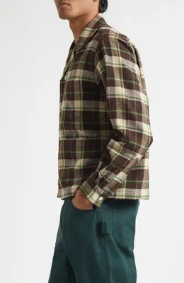 Bode Bode Woodcrest Plaid Wool Flannel Overshirt in Brown Green — Men Autumn chocolate Tops