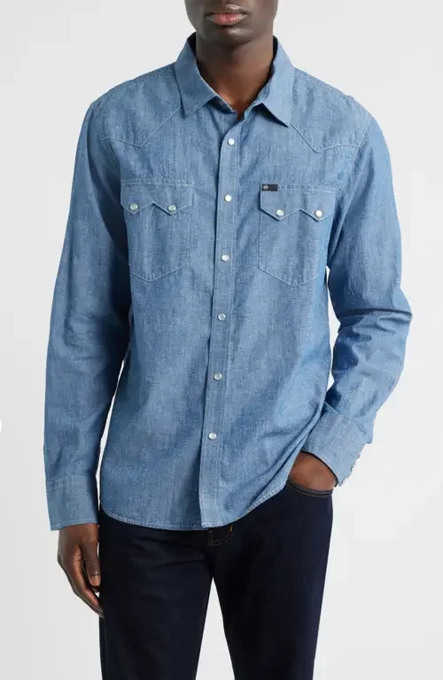 AG AG Brynner Western Denim Snap-Up Shirt in Desert Dawn — Men Summer grey Tops