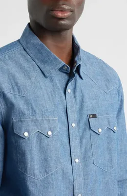 AG AG Brynner Western Denim Snap-Up Shirt in Desert Dawn — Men Summer grey Tops