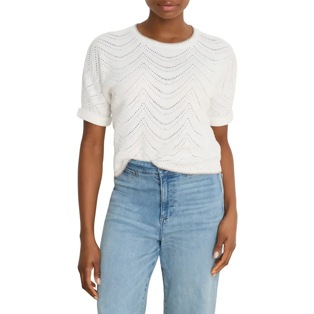 NIC+ZOE NIC+ZOE Pointelle Swirl Stitch Cotton Sweater in Paper White — Women Winter white Tops