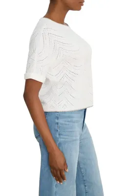 NIC+ZOE NIC+ZOE Pointelle Swirl Stitch Cotton Sweater in Paper White — Women Winter white Tops