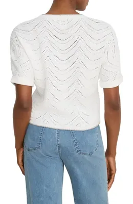 NIC+ZOE NIC+ZOE Pointelle Swirl Stitch Cotton Sweater in Paper White — Women Winter white Tops