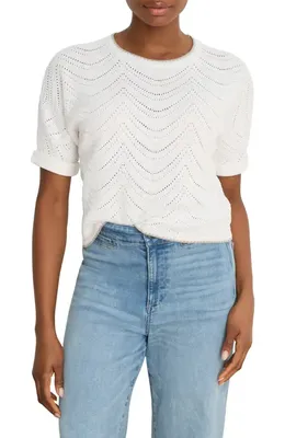 NIC+ZOE NIC+ZOE Pointelle Swirl Stitch Cotton Sweater in Paper White — Women Winter white Tops