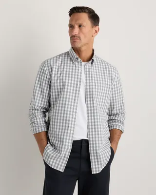 Quince Quince | Men's Stretch Poplin Shirt in Grey Gingham — Men Summer grey Button-Down Shirts
