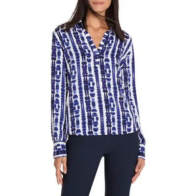 NIC+ZOE NIC+ZOE Shibori Stripe Pullover Top in Indigo Multi — Women Winter navy Tops