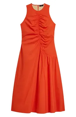 Theory Theory Asymmetric Ruched Sleeveless Midi Dress in Poppy — Women Spring red Dresses