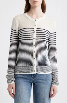 rag & bone rag & bone Daisy Stripe Cotton Blend Cardigan in White — Women Winter white Sweaters & Knits